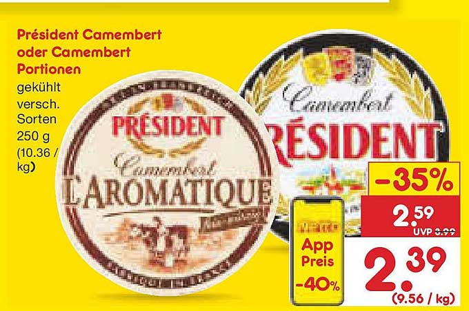 Président Camembert oder Camembert Portionen, 250 g