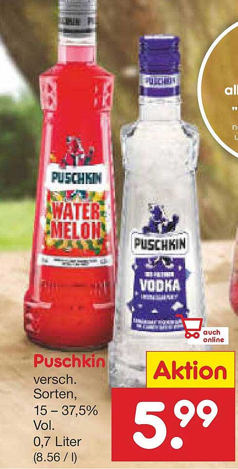 Puschkin Vodka und Wasser-Melonen-Likör 0,7 Liter - nur 5,99 €