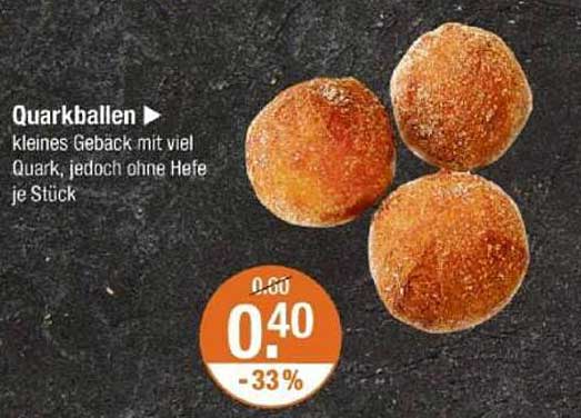 Quarkballen - kleines Gebäck mit viel Quark, jedoch ohne Hefe je Stück