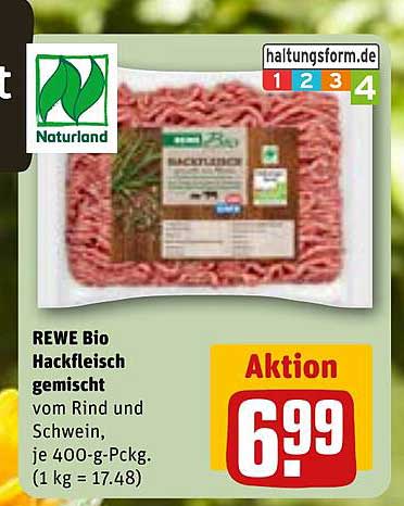 REWE Bio Hackfleisch gemischt vom Rind und Schwein, je 400-g-Pckg.