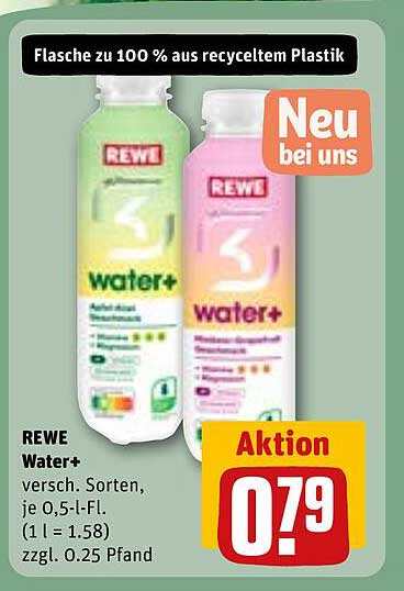 REWE Water+ verschiedene Sorten 0,5 l für nur 0,79 €