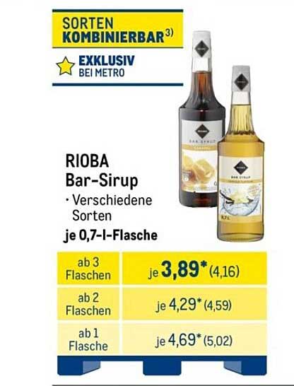 RIOBA Bar-Sirup - Verschiedene Sorten je 0,7-l-Flasche