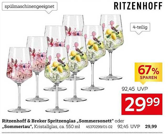 Ritzenhoff & Breker Spritzglas „Sommersonett“ oder „Sommertau“ – 4-teiliges Set