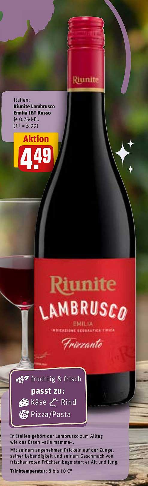 Riunite Lambrusco Emilia IGT Rosso 0,75 l für 4,49 €