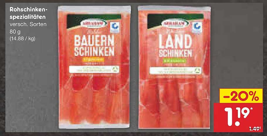 Rohschinken-Spezialitäten - Bauernschinken & Landschinken 80g