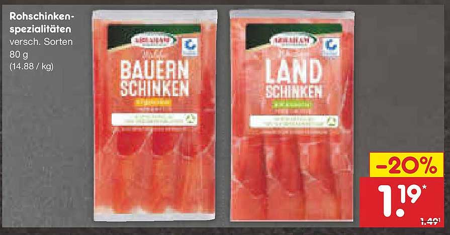 Rohschinken-Spezialitäten - Bauernschinken und Landschinken 80 g