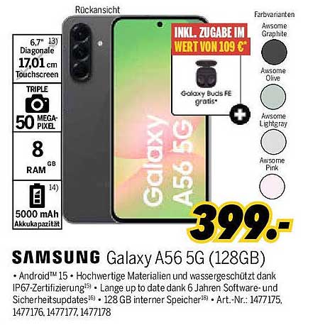 Samsung Galaxy A56 5G (128GB) mit gratis Galaxy Buds FE