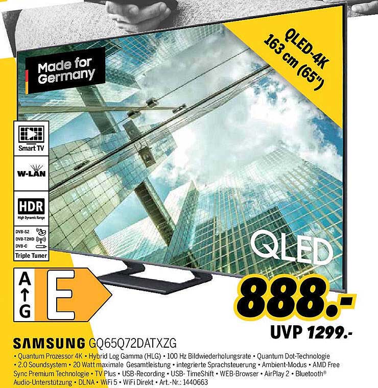 Samsung GQ65Q72DATXZG – 65 Zoll QLED 4K Fernseher