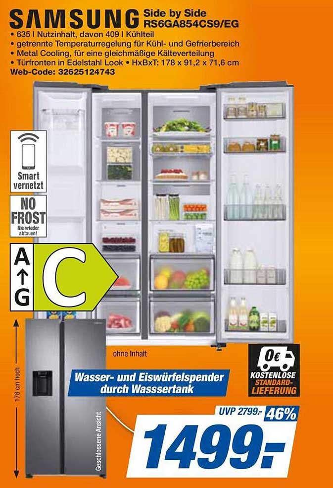 Samsung Side by Side Kühlschrank RS6GA854CS9/EG mit Wasser- und Eiswürfelspender