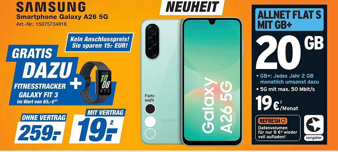 Samsung Smartphone Galaxy A26 5G mit Fitness Tracker Galaxy Fit 3
