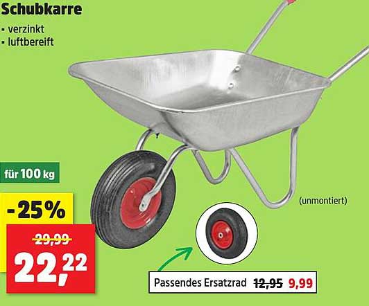 Schubkarre verzinkt - luftbereift für 100 kg