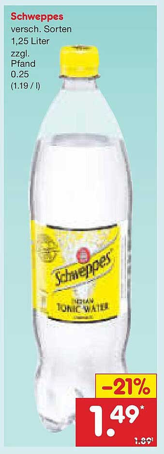 Schweppes Tonic Water 1,25 Liter