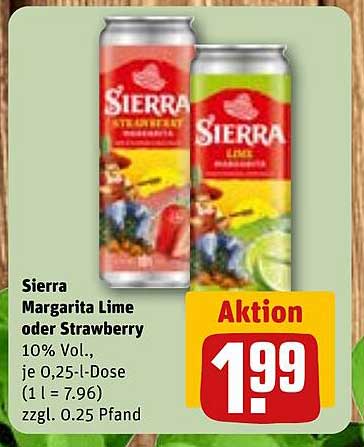 Sierra Margarita Lime oder Strawberry 0,25 l Dose