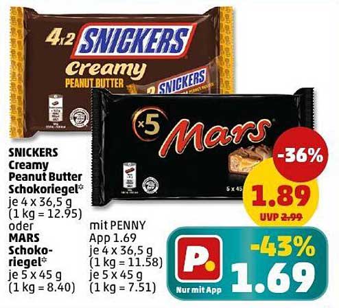 SNICKERS Creamy Peanut Butter Schokoriegel oder MARS Schokoriegel