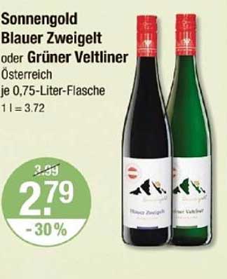 Sonnengold Blauer Zweigelt oder Grüner Veltliner 0,75-Liter-Flasche
