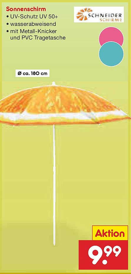 Sonnenschirm mit UV-Schutz UV 50+ – Aktion bei Netto!