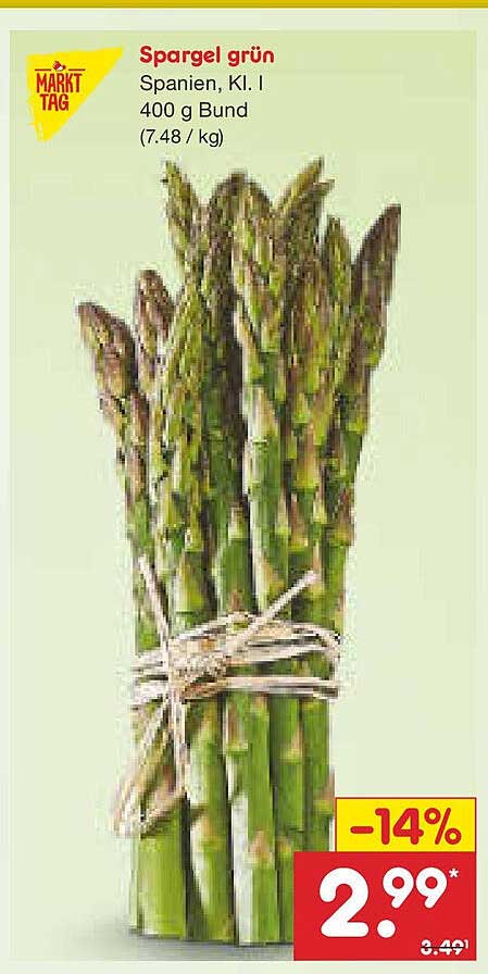Spargel grün Spanien, Kl. I 400 g Bund (7.48 / kg)