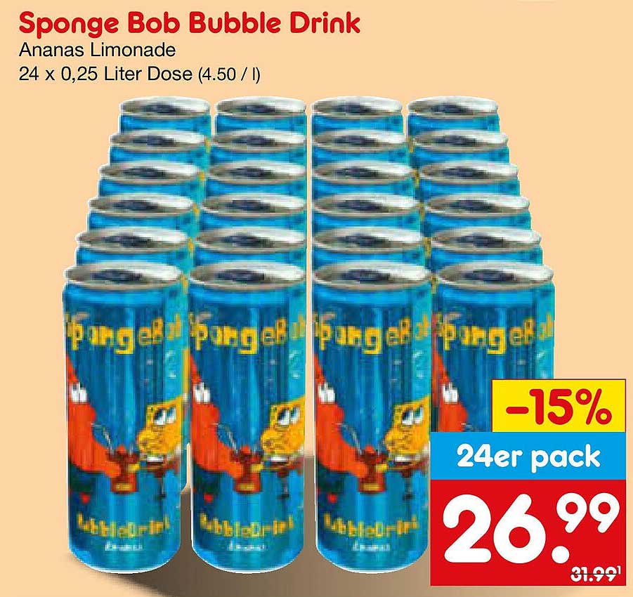 Sponge Bob Bubble Drink Ananas Limonade 24 x 0,25 Liter Dose