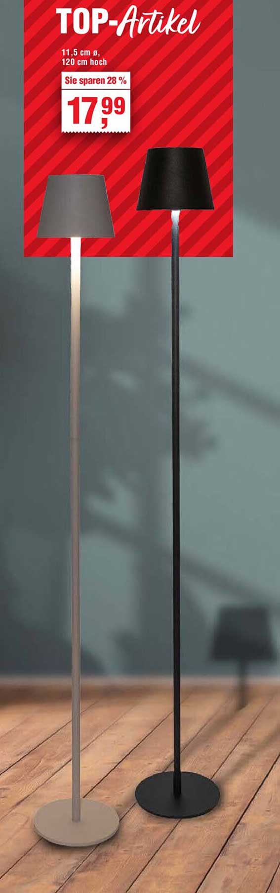 Stehlampe 120 cm hoch mit 28 % Ersparnis - Nur 17,99 €!