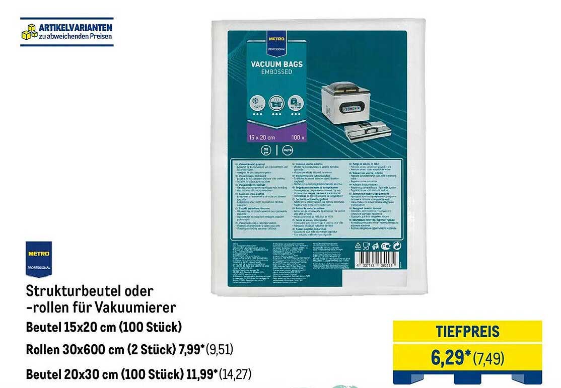 Strukturbeutel oder -rollen für Vakuumierer - Beutel 15x20 cm (100 Stück)