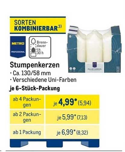 Stumpenkerzen - je 6-Stück-Packung