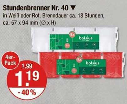 Stundenbrenner Nr. 40 – 4er-Pack in Weiß oder Rot