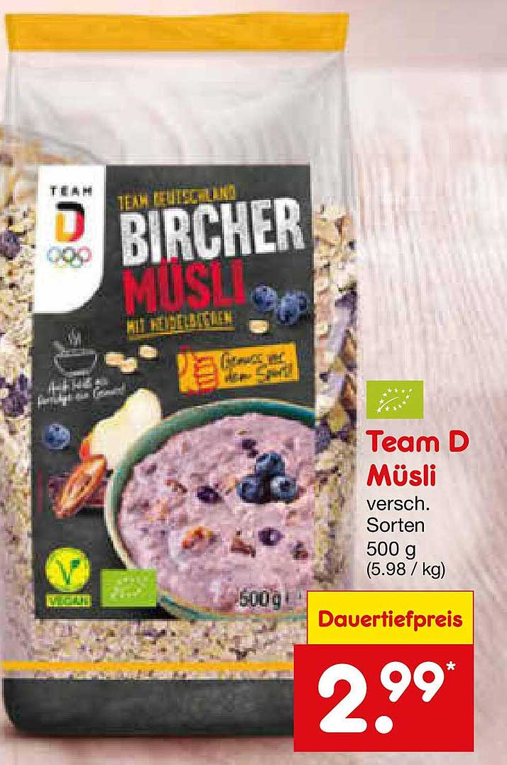 Team D Bircher Müslis, verschiedene Sorten, 500 g