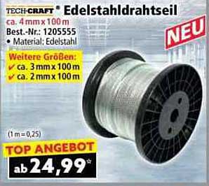 TECH-CRAFT Edelstahldrahtseil ca. 4 mm x 100 m