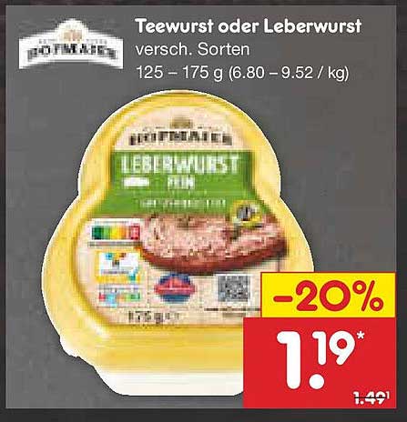 Tee- oder Leberwurst - verschieden Sorten 125 - 175 g