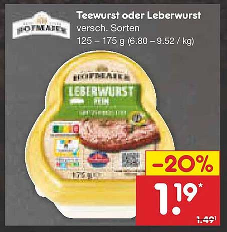 Tee- oder Leberwurst verschiedene Sorten