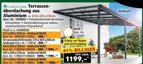 Terrassenüberdachung aus Aluminium - Anthrazit/Weiß