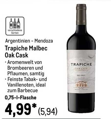 Trapiche Malbec Oak Cask - 0,75 l-Flasche