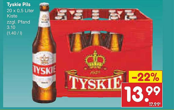 Tyskie Pils 20 x 0,5 Liter Kiste