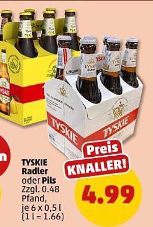 Tyskie Radler oder Pils 6 x 0,5 l