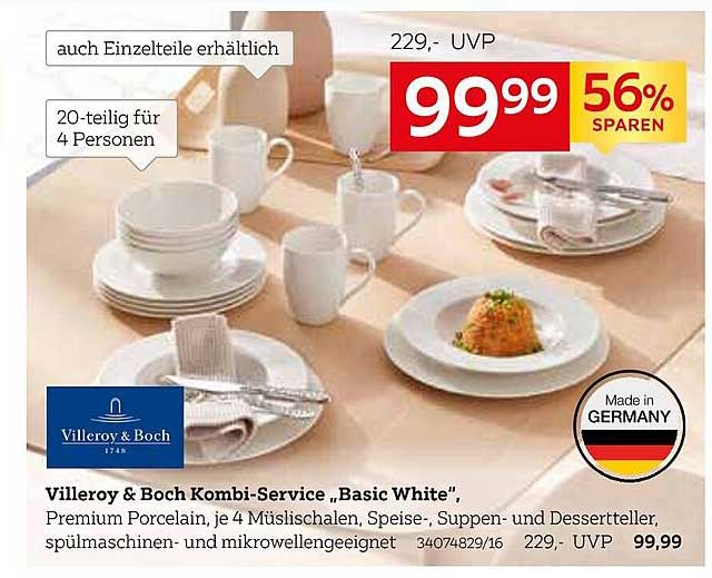 Villeroy & Boch Kombi-Service "Basic White" 20-teilig für 4 Personen