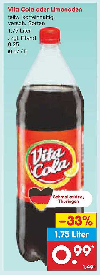 Vita Cola oder Limonaden, 1,75 Liter