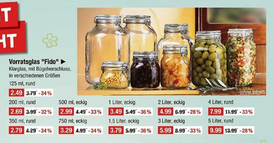 Vorratsglas "Fido" - Klarglas mit Bügelverschluss in verschiedenen Größen
