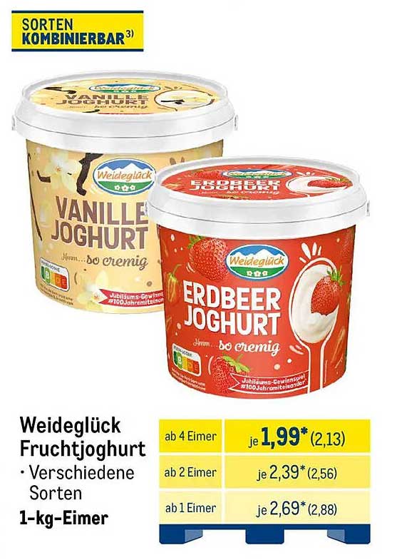 Weideglück Fruchtjoghurt – Verschiedene Sorten 1-kg-Eimer
