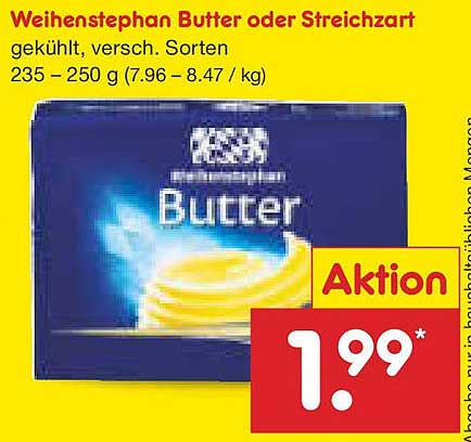 Weihenstephan Butter oder Streichart - gekühlt, verschieden Sorten