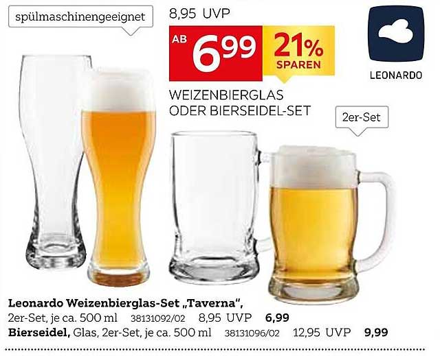 Weizenbierglas oder Bierseidel-Set "Taverna" von Leonardo