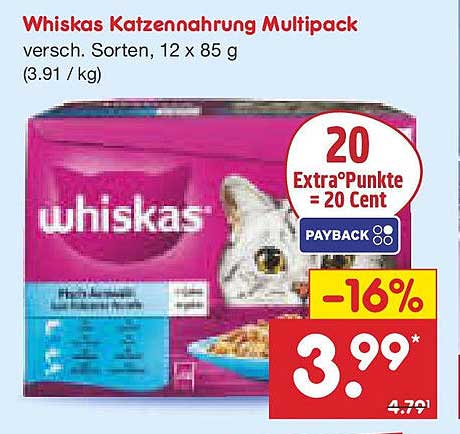 Whiskas Katzennahrung Multipack, 12 x 85 g