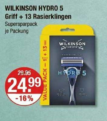 WILKINSON HYDRO 5 Griff + 13 Rasierklingen Supersparpack je Packung
