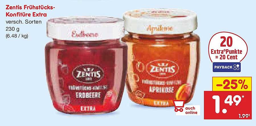 Zentis Frühstücks-Konfitüre Extra – Erdbeere & Aprikose 230 g