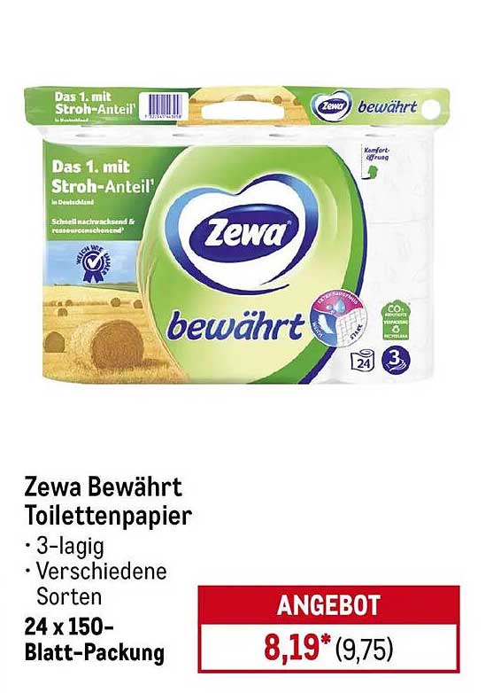 Zewa Bewährt Toilettenpapier 3-lagig 24 x 150-Blatt-Packung