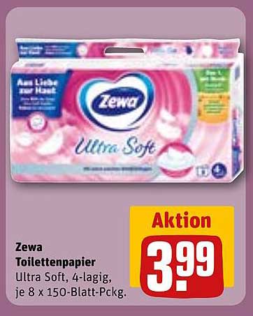 Zewa Toilettenpapier Ultra Soft, 4-lagig, je 8 x 150-Blatt-Packung