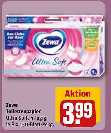 Zewa Toilettenpapier Ultra Soft, 4-lagig, je 8 x 150-Blatt-Pckg.