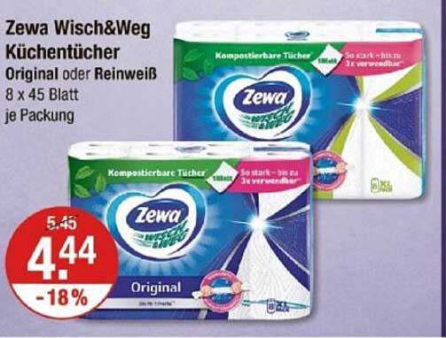 Zewa Wisch&Weg Küchentücher Original oder Reinweiß 8 x 45 Blatt je Packung