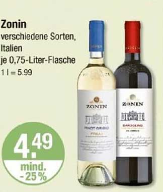 Zonin verschiedene Sorten, Italien je 0,75-Liter-Flasche