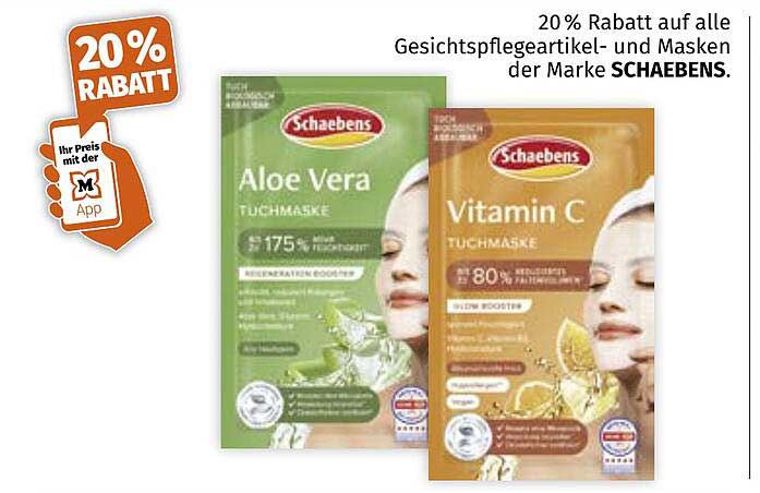 20% Rabatt auf alle Gesichtspflegeartikel- und Masken der Marke SCHAEBENS.