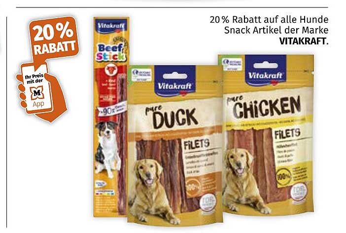20 % Rabatt auf alle Hunde Snack Artikel der Marke VITAKRAFT.